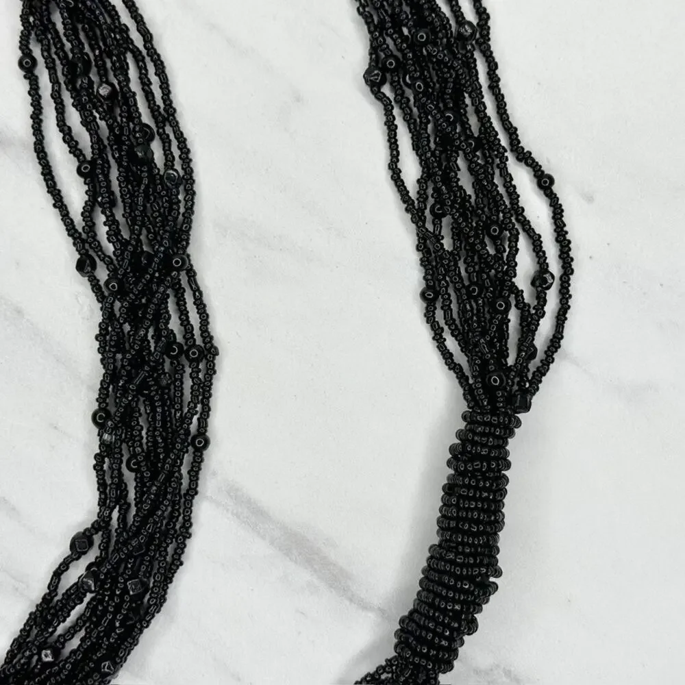 Black Beaded Multi Strand Tie Belt One Size (OS) ✨
